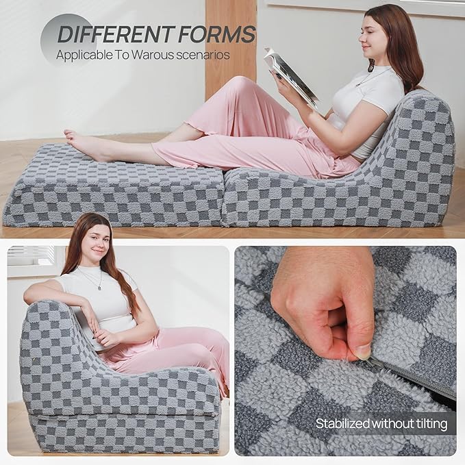 Bean Bag Chair with Checkerboard Shaker Fleece Fabric, Folding Sofa Bed - Image 6