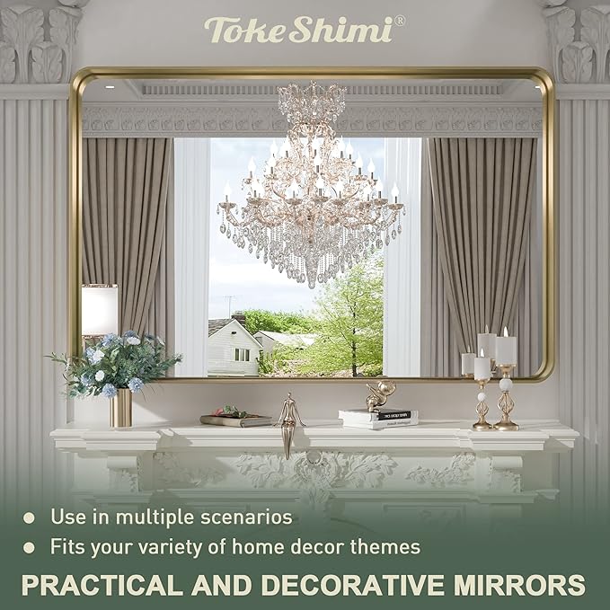 TokeShimi 48x36 Inch Brushed Gold Bathroom Vanity Mirror - Image 8