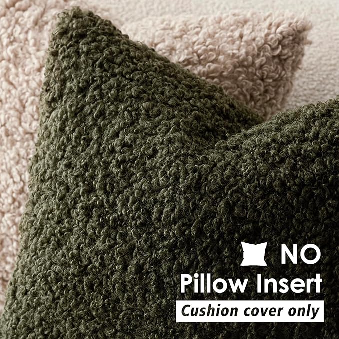Foindtower 2 Pieces 18x18 Inch Olive Green, Faux Fur Throw Pillow Cover Accent - Image 3