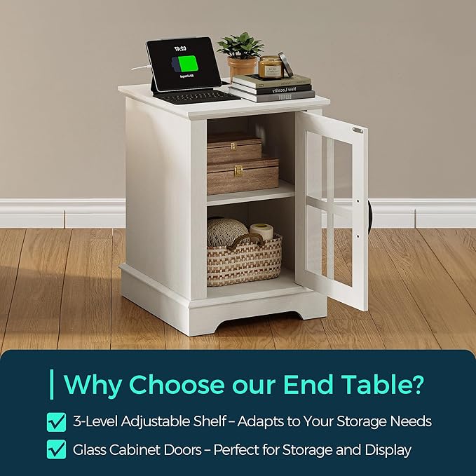 LINSY HOME End Table with Charging Station, Modern Side Table with Storage - Image 6