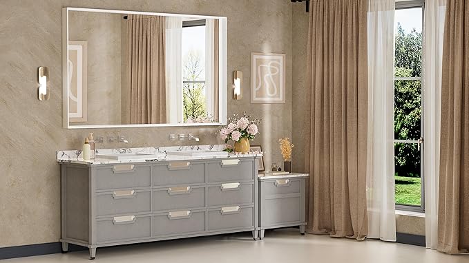 Keonjinn 60 x 36 Inch White Bathroom Mirrors Metal Framed Large Bathroom Mirror - Image 2
