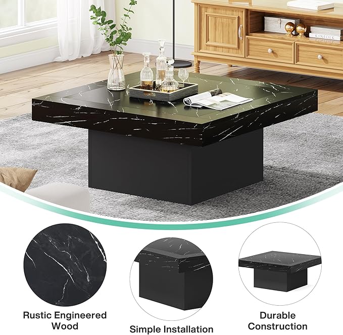Tribesigns LED Coffee Table Square Engineered Wood Low Coffee Table - Image 6