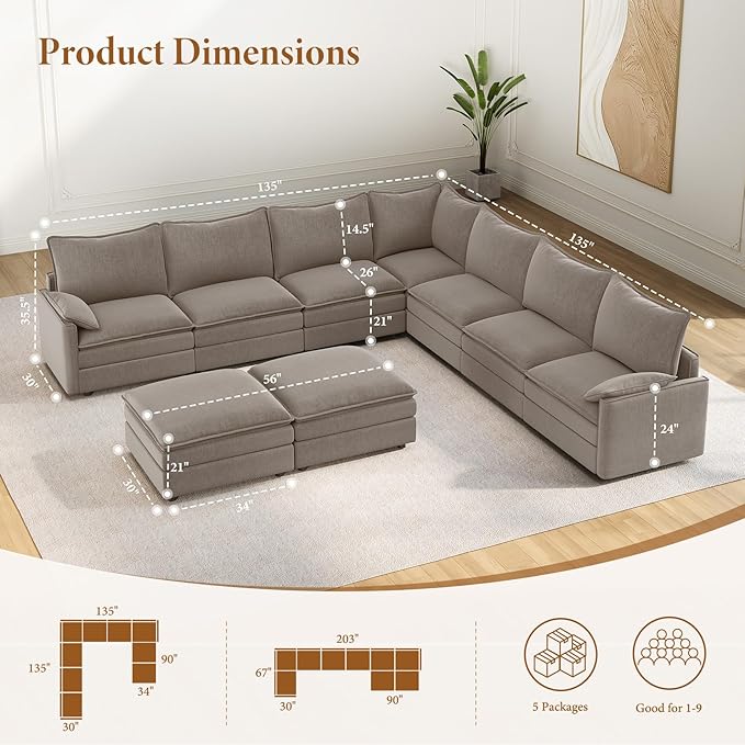 Vesgantti Large Modular Sectional Sofa, Big Comfy Cloud Couch - Image 2