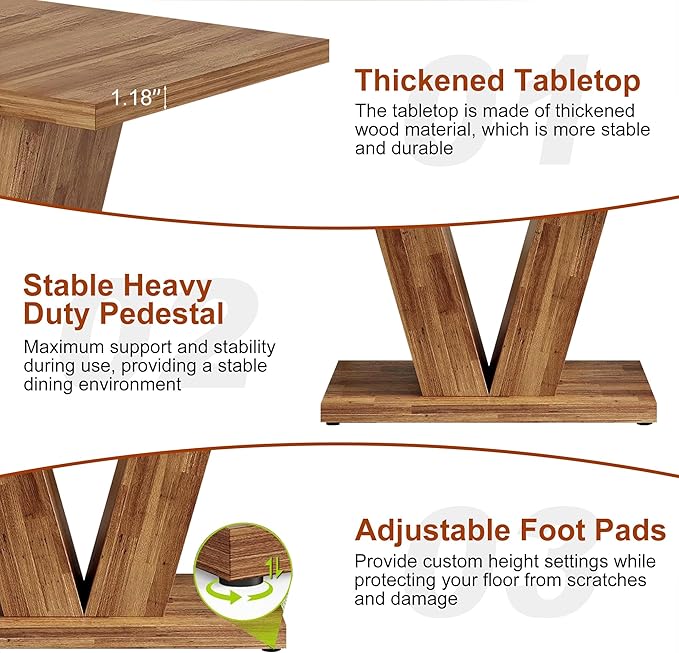 47 Inch Dining Table for 4, Farmhouse Dinner Table Wooden Kitchen Tables - Image 3