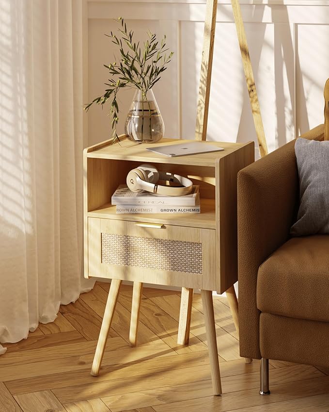 Rattan Nightstand, Modern Bedside Table - Image 4