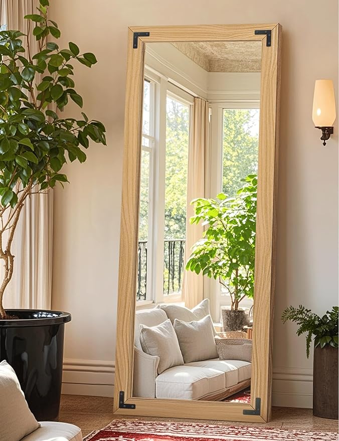 Full Length Mirror with Wooden Frame, Bedroom Decor, Hanging or Leaning by TRAHOME