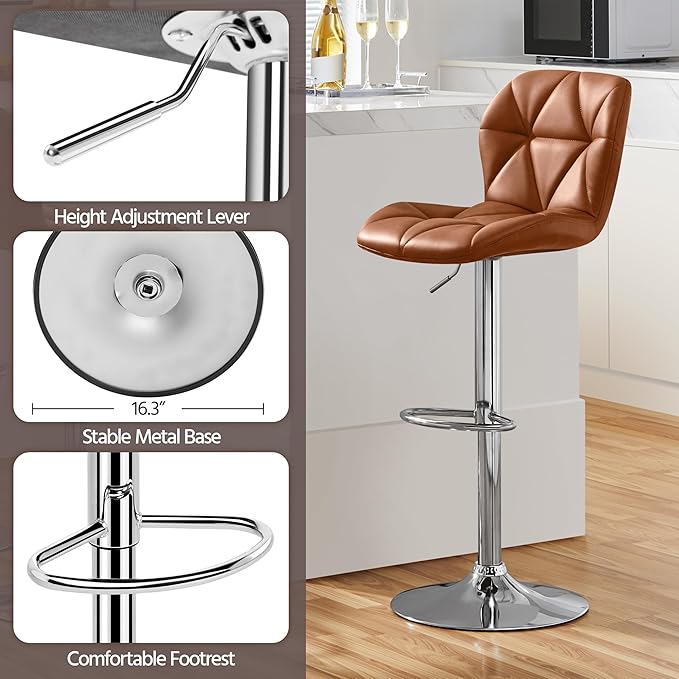 Yaheetech Bar Stools Set of 4, Adjustable PU Leather Swivel Barstools, Modern - Image 4