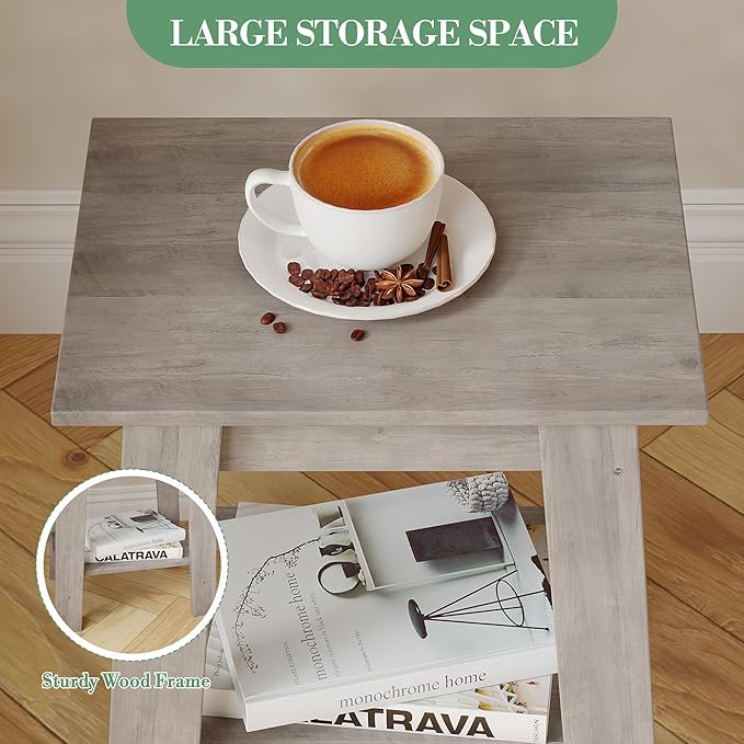 End Table with Double Storage Shelves, Small Space Side Table - Image 6