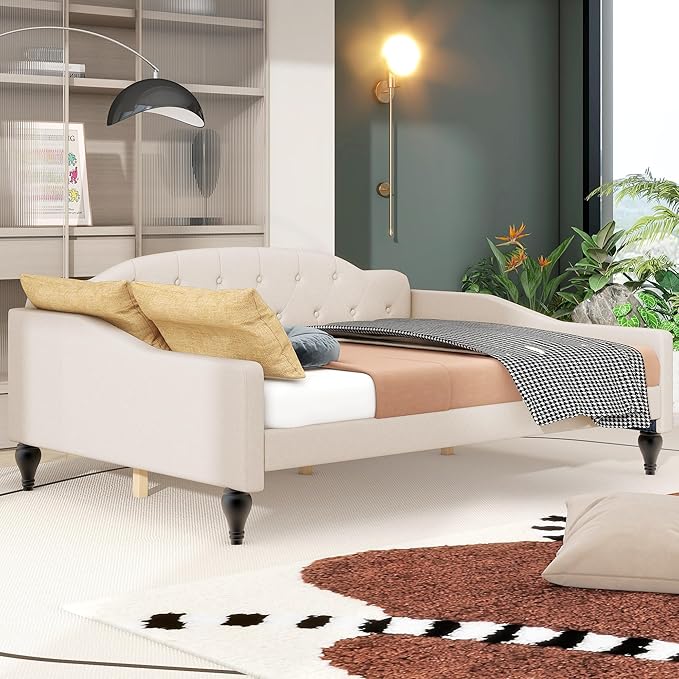 Full Size Upholstered Tufted Daybed, Linen Sofa Bed, Easy Assemble & No Box by Unknown