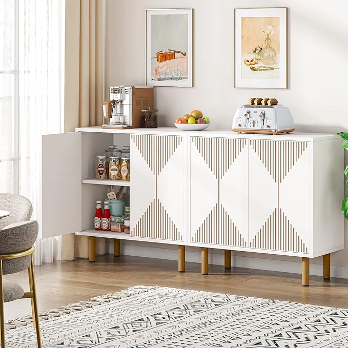 LITTLE TREE White Sideboard Buffet Cabinet, Modern Sideboard Cabinet - Image 4