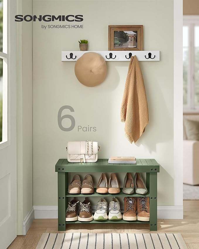 SONGMICS Shoe Rack Bench, 3-Tier Bamboo Shoe Storage Organizer, Entryway Bench - Image 3