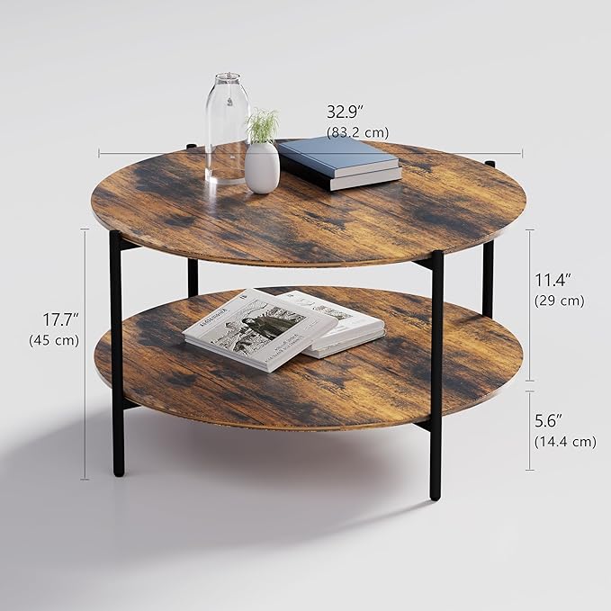 Round Coffee Table, 2-Tier 32.9" Circle Coffee Tables - Image 2
