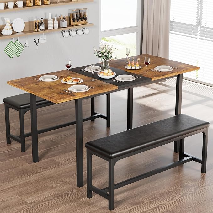 VECELO 3-Piece 63" Extendable Kitchen Table by VECELO