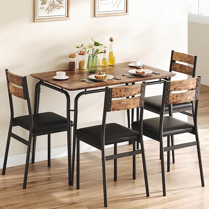5 Piece Dining Table Set for 4, Compact Square Table Chairs, Sturdy MDF Top - Image 6