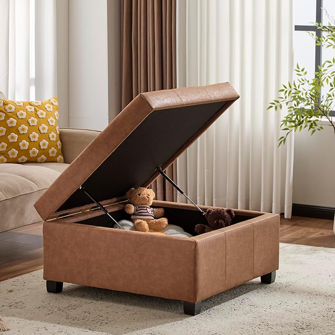 Christopher Knight Home Lorel Faux Leather Square Storage Ottoman Coffee Table - Image 4
