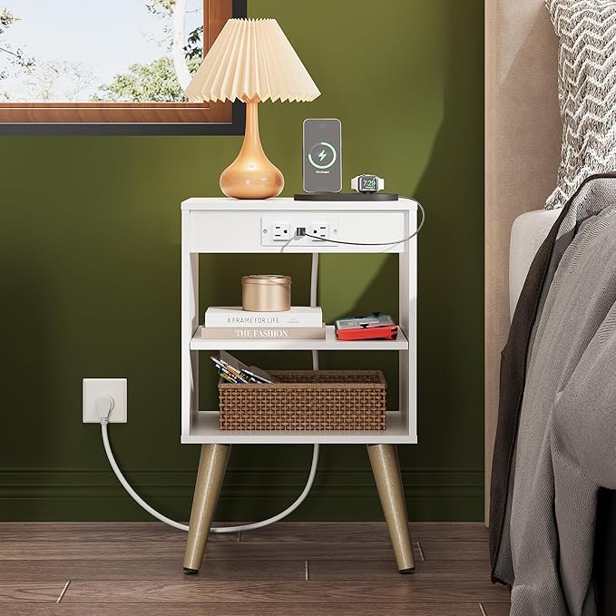WLIVE White Nightstand, Bedside Tables, Night Stand - Image 7