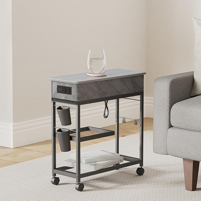 Colima Lift Top End Table with Charging Station and Wheels, Sofa Side Table - Image 2