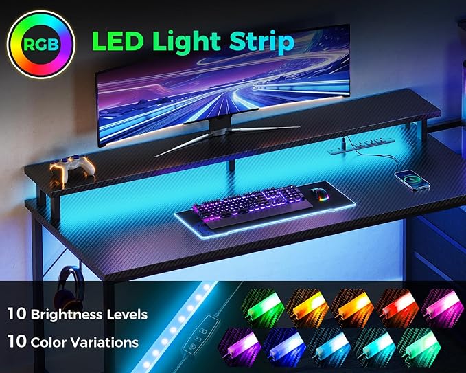 AODK 52 Inch Gaming Desk with USB Charging Ports & LED Light- Reversible - Image 5