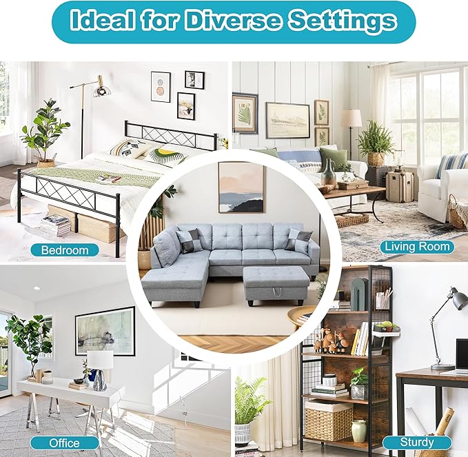 L Shaped Couch Modern Sectional Couch Upholstered Linen Fabric 3 Pieces Sofas - Image 7