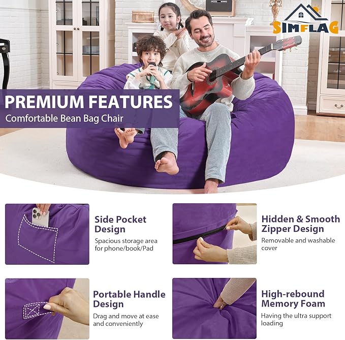 4FT Bean Bag Chair, Large Bean Bag Chairs - Image 5