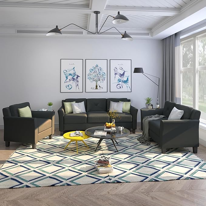 3 Pieses Modern Living Room Sofa Sets Polyester Blend Button Tufted Sofa&Couch by Unknown