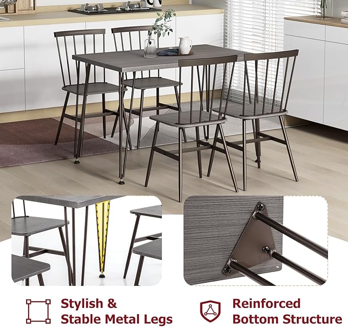 Tangkula Dining Table Set for 4, Kitchen Table and Chairs Set of 4 w/Metal Frame - Image 5