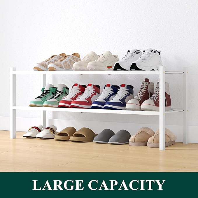 Smiry Shoe Rack, 3 Tier Long Bamboo Shoe Organizer, Stackable Free Standing - Image 5