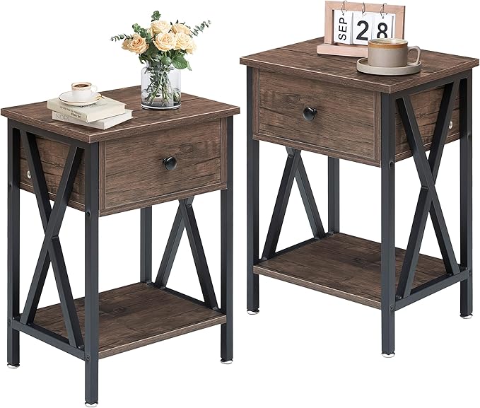 VECELO Nightstands Set of 2, Modern Bedside End Tables, Night Stands by VECELO