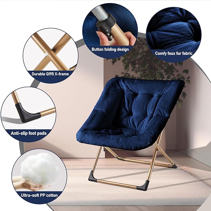 Comfy Oversized Saucer Chair, Soft Faux Fur Reading Lounge Chair - Image 5