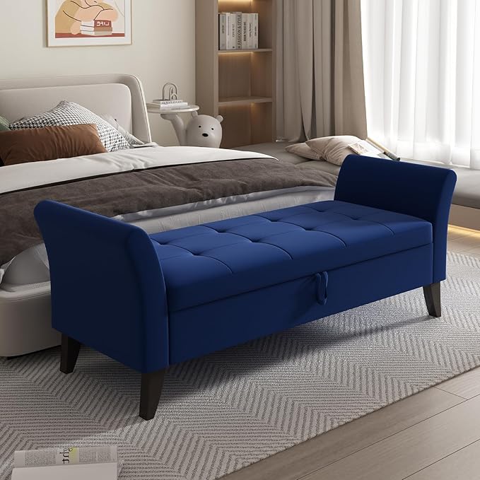 Furniliving Storage Ottoman Bench, Velvet Benches End of Bed Bench - Image 8