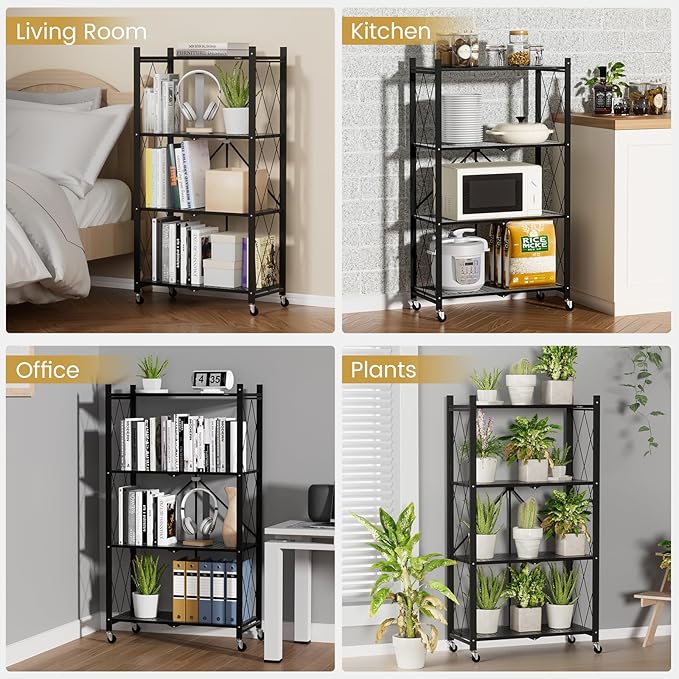 ALANNG Storage Shelves with Wheels, Bookshelf with Storage, No Assembly Metal - Image 8