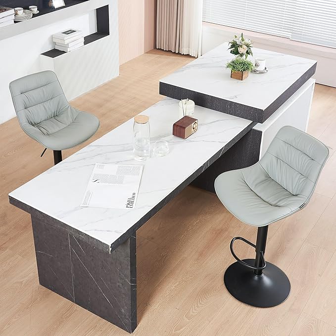 Kidol & Shellder Bar Stools Set of 2 Adjustable Swivel Gray, PU Leather - Image 9
