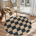 Lahome Checkered Round Entryway Rug 4ft, Circle Indoor Outdoor Patio Rug by Lahome