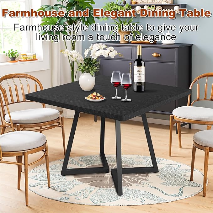 Square Dining Table for 4, 31.5-Inch Farmhouse Dinner Table Wooden Kitchen - Image 7