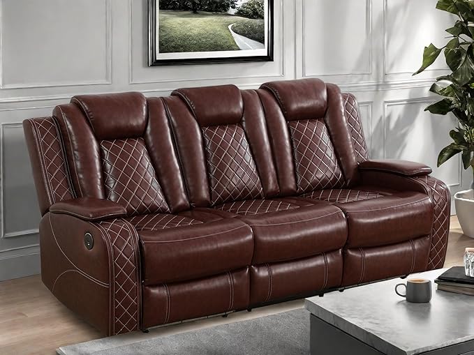 Leather Recliner Sofa Couch, 3-Seater Home Theater Seating Reclining Sofa - Image 6