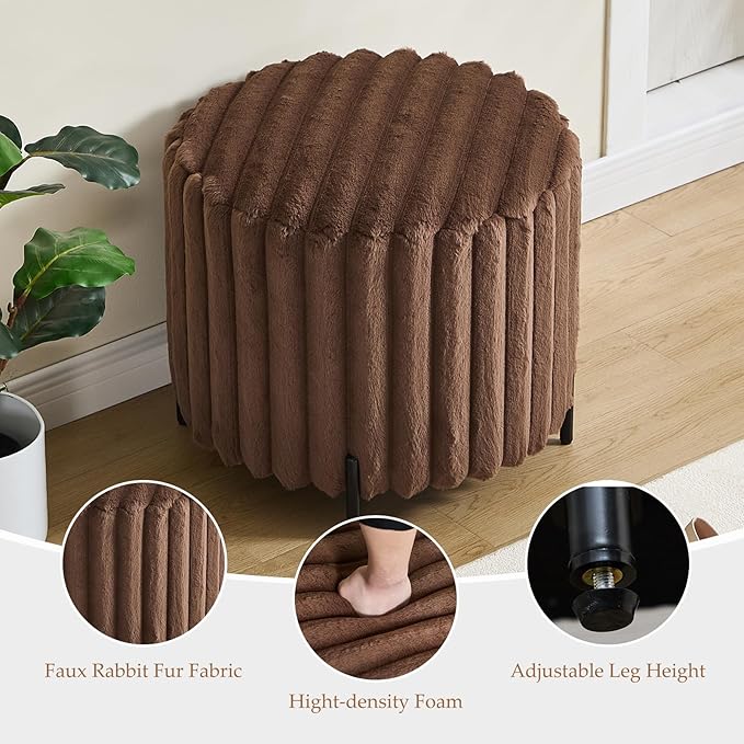 Furniliving Modern Round Ottoman, Large Size Bedroom Ottoman Footstool Round - Image 4