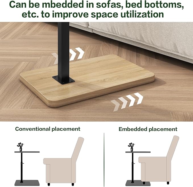 IBUYKE Tray Table for Couch, 360° Swivel Height Adjustable End Table for Small - Image 6