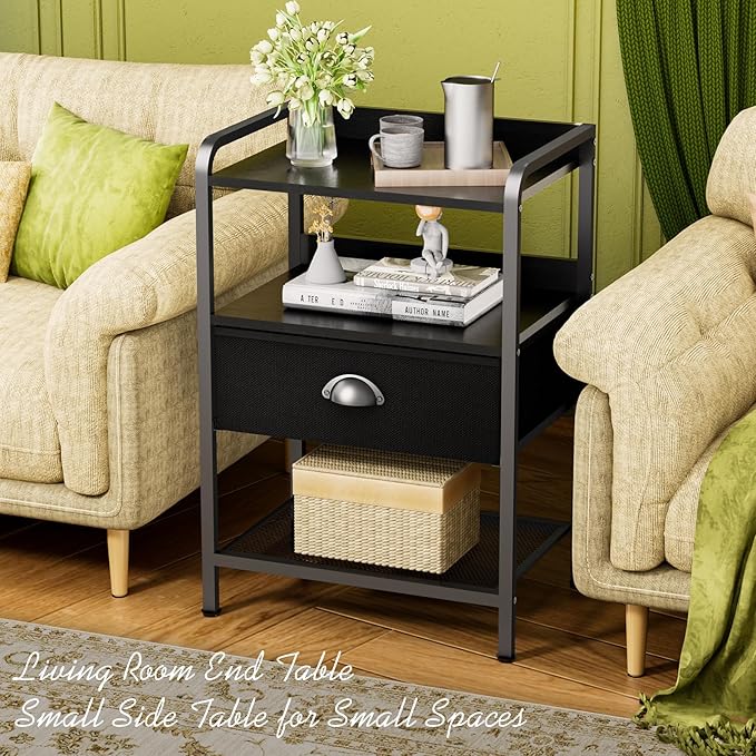 Night Stand Nightstand with 1 Drawer Black Nightstands Storage Night Stands - Image 8