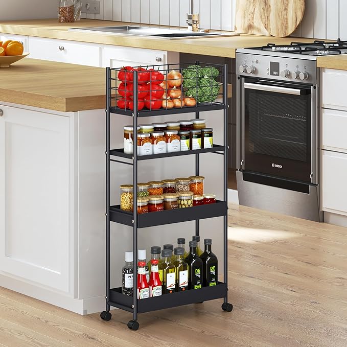 KINGRACK Slim Storage Cart, 4-Tier Metal Utility Rolling Cart - Image 8
