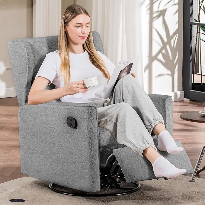 COMHOMA Nursery Rocking Chair Teddy Upholstered Swivel Rocker Recliner Manual - Image 5