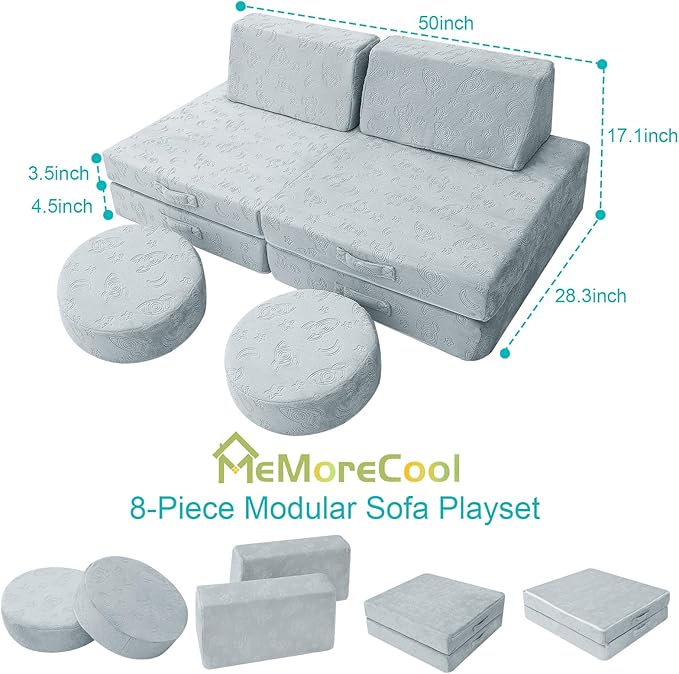 MeMoreCool Modular Kids Play Couch Sofa, and Moon Patterns - Image 7