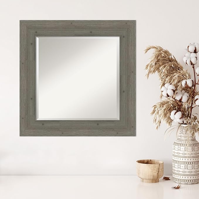 Amanti Art Grey Wall Mirror 27x27 Fencepost Grey Square Bathroom Mirror - Image 4