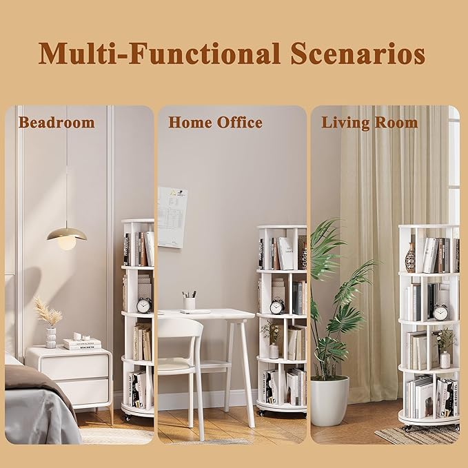 4 Tier Rotating Bookshelf Tower, 360 Spinning Bookcase Carousel - Image 7