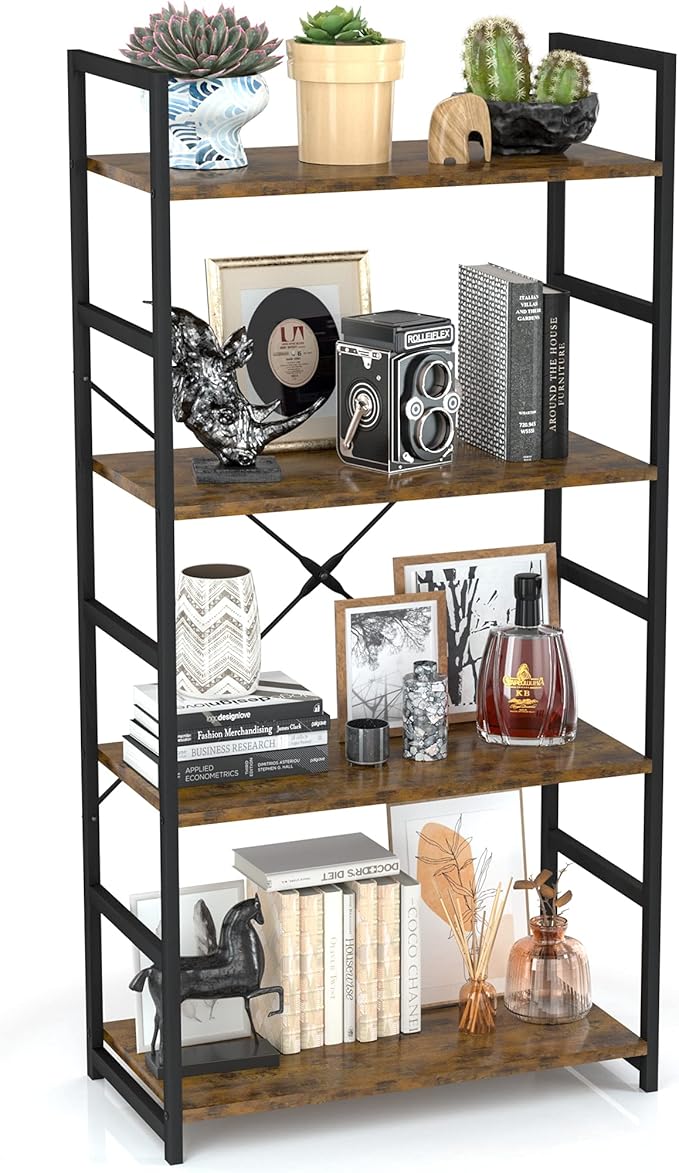 OTK 4 Tier Bookshelf, Tall Bookcase, Office Shelf Storage Organizer, Modern by OTK