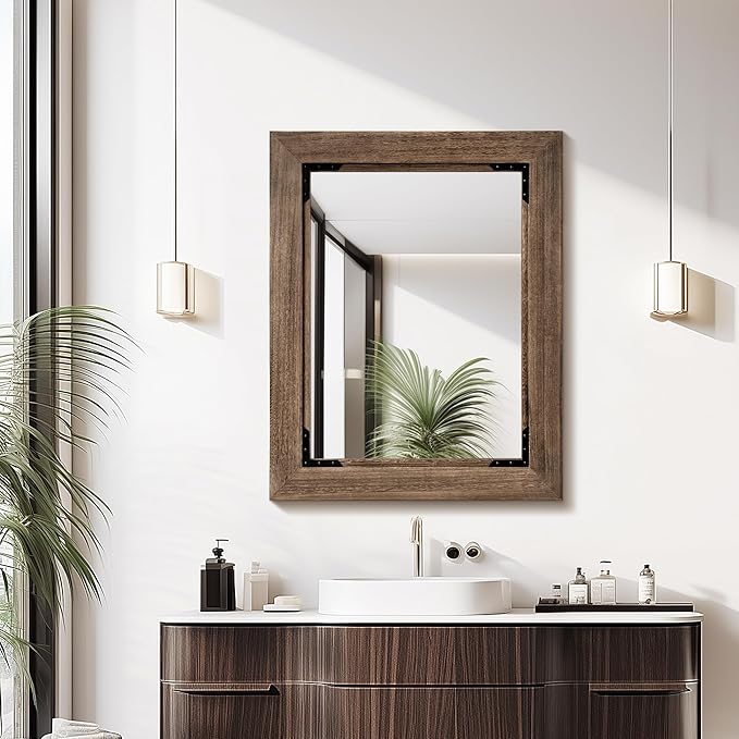 28"x36" Solid Wood Bathroom Mirror Tempered Glass - Image 3