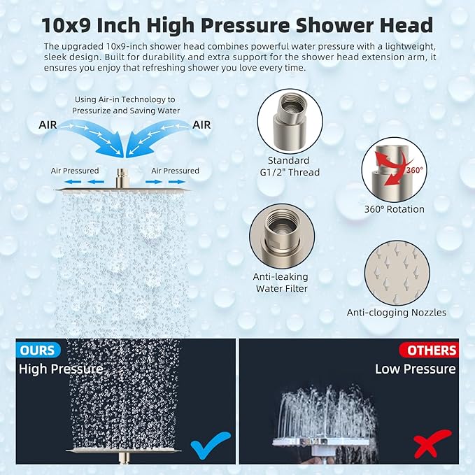 Hibbent All Metal 10'' Rainfall Shower Head, Dual Shower Head Combo, High - Image 5