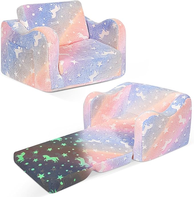 Kids Couch for Toddlers, 2-in-1 Kids Sofa Chair Glow in The Dark, Comfy Soft by ONEKUKA