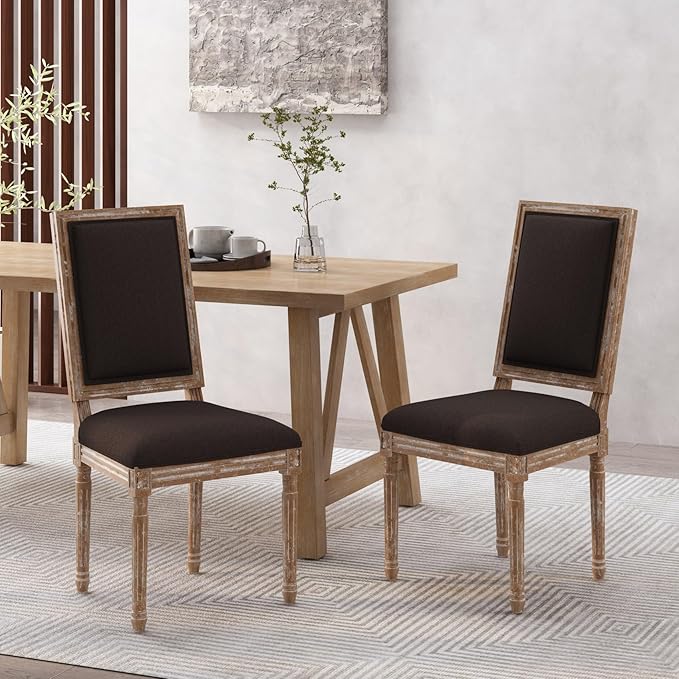 Merax Upholstered Solid Wood Dining Chairs Set of 2, French Country Style - Image 3