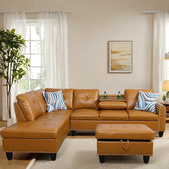 L Shaped Sectional Couch with Otttoman, Apartments by FONTOI