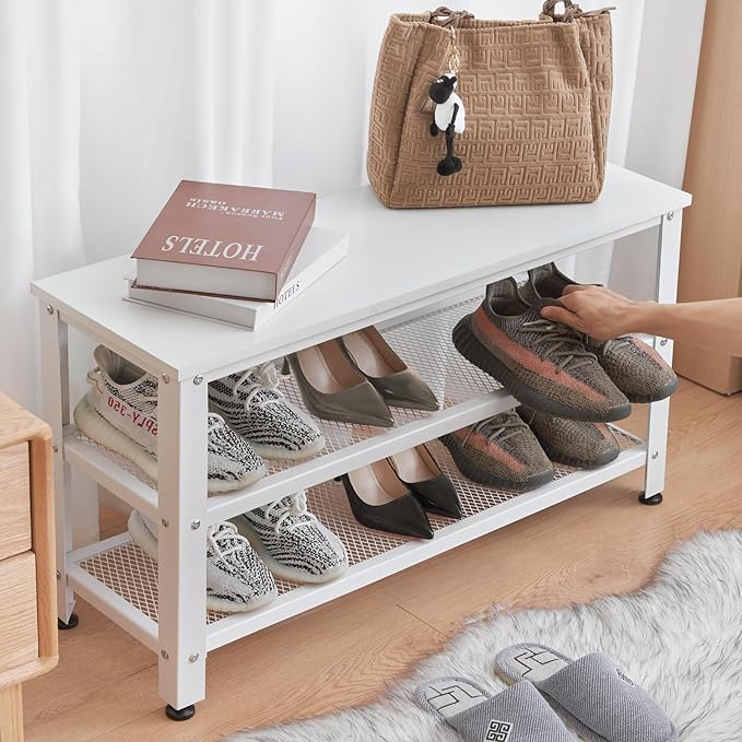 Apicizon White Shoe Rack, 35.5 Inches 3-Tier Shoe Rack - Image 4